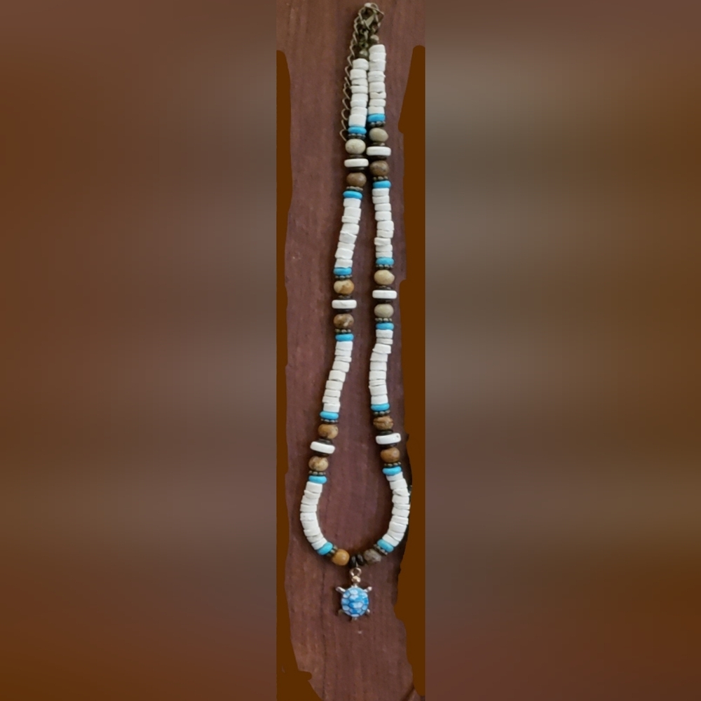 Bohemian Beaded Necklace with Blue Accents